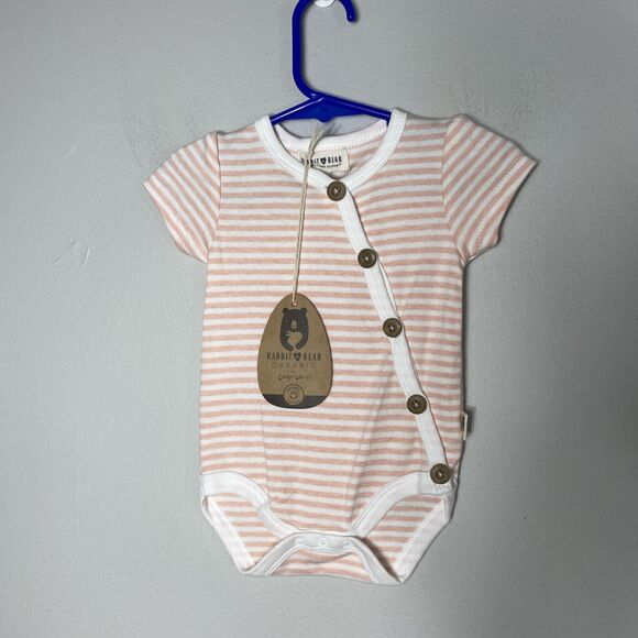 Rabbit Bear Baby Girls One Piece Bodysuit Striped Size 3-6M Organic Cotton - Picture 1 of 5